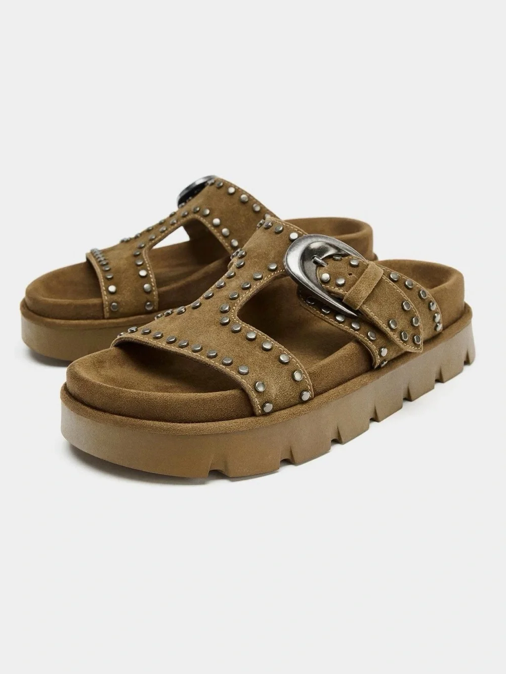Zara Studded Split Suede Platform Sandal